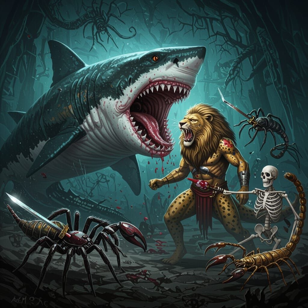 Monstrous Hybrid Creature Devouring Hybrid Being