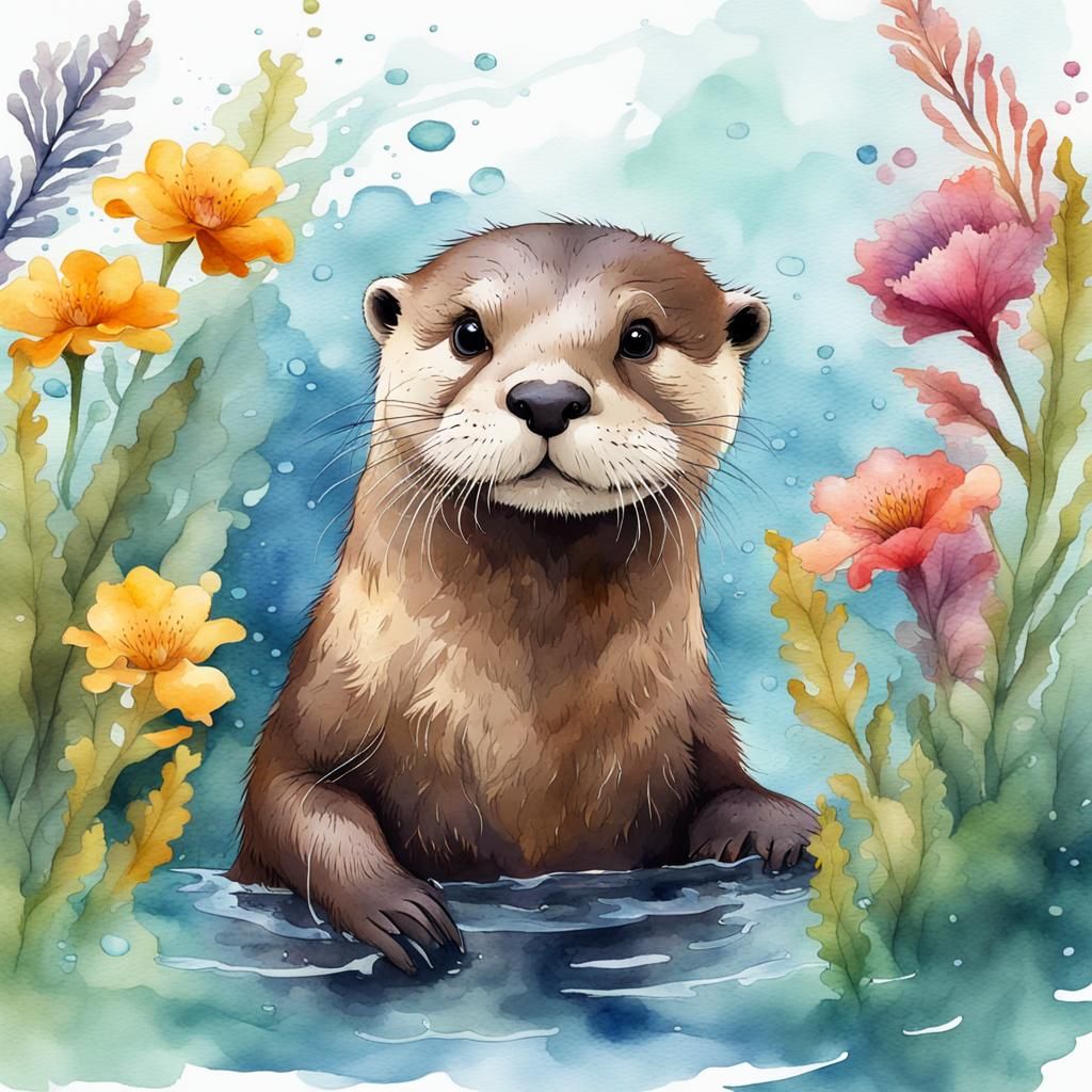 Playful Otter in Digital Watercolor Illustration