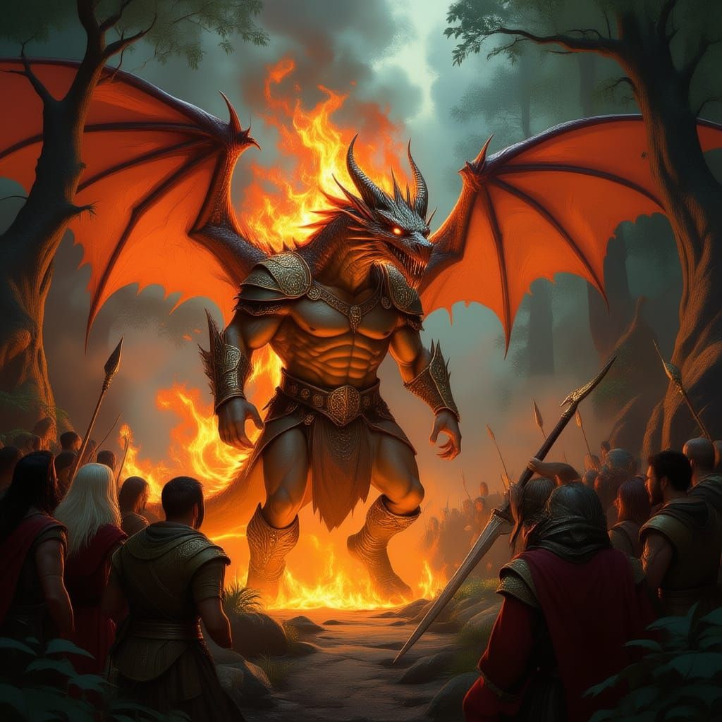 Human Transforms into Dragon Amidst Fiery Woods