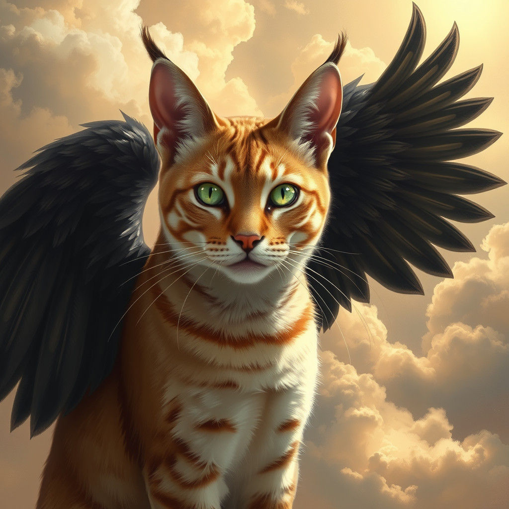 Winged Cat in Grandiose Digital Painting