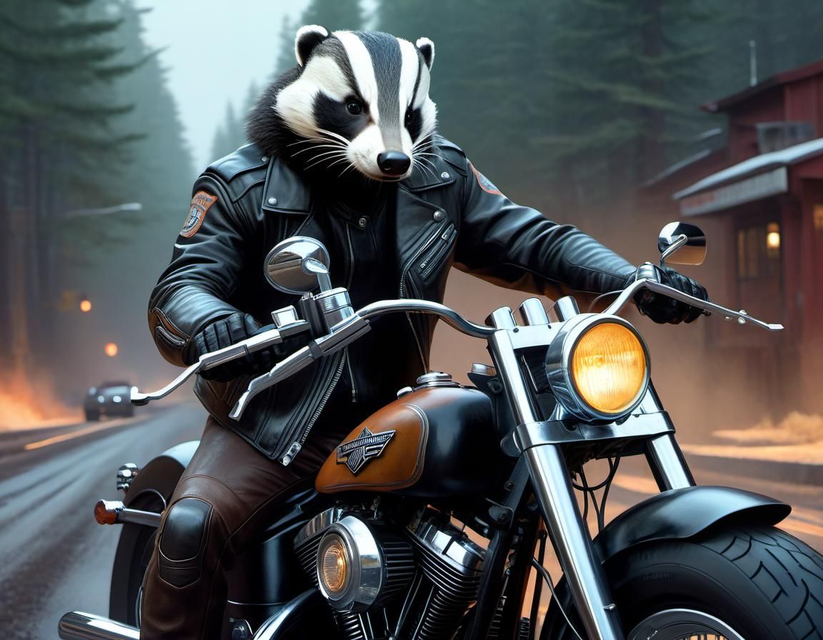 Badger Biker on Harley, Digital Concept Art