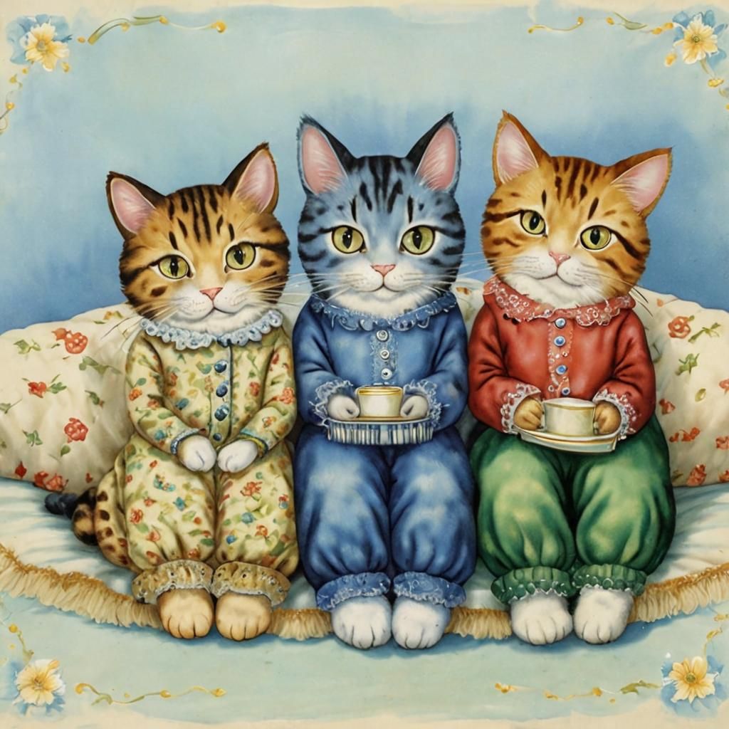 Cats in Pajamas: A Vintage Illustration