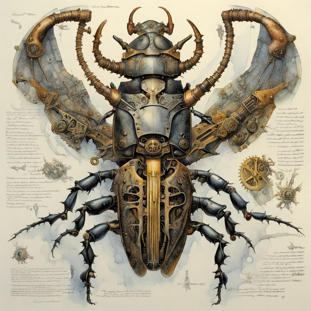 Steampunk Stag Beetle with Mechanical Exoskeleton in Waterco...