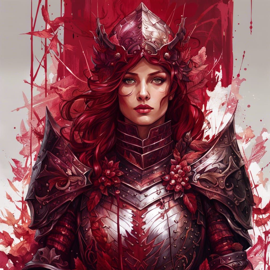 Crimson Knight Lady in Detailed Digital Painting