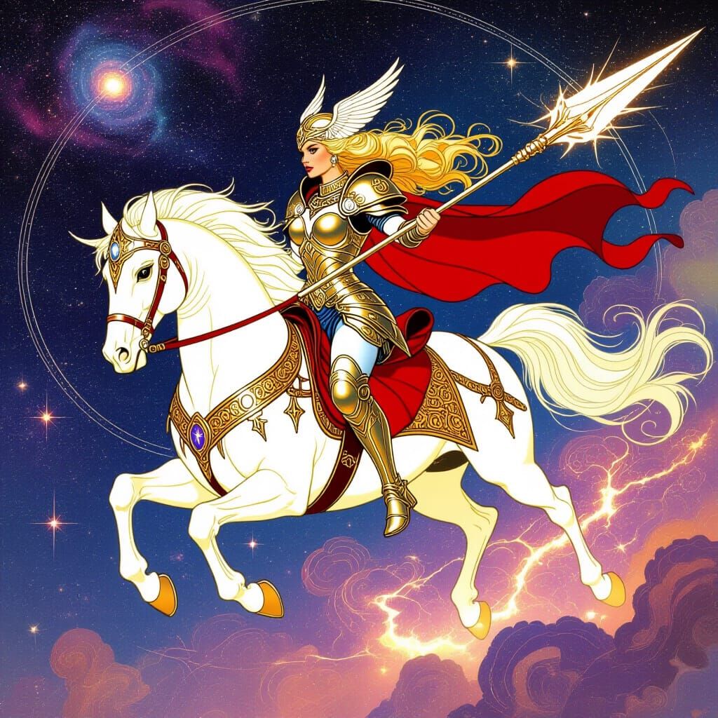 Valkyrie Rides Celestial Steed Through Cosmos