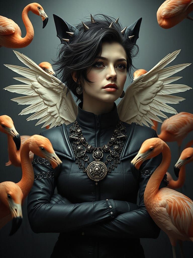 Gothic Punk Angel with Flamingos, Natalie Shau Style