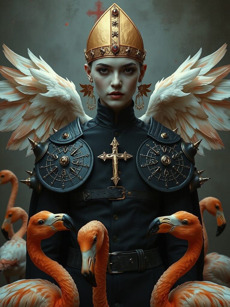 Gothic Punk Angel with Flamingos in Natalie Shau Style