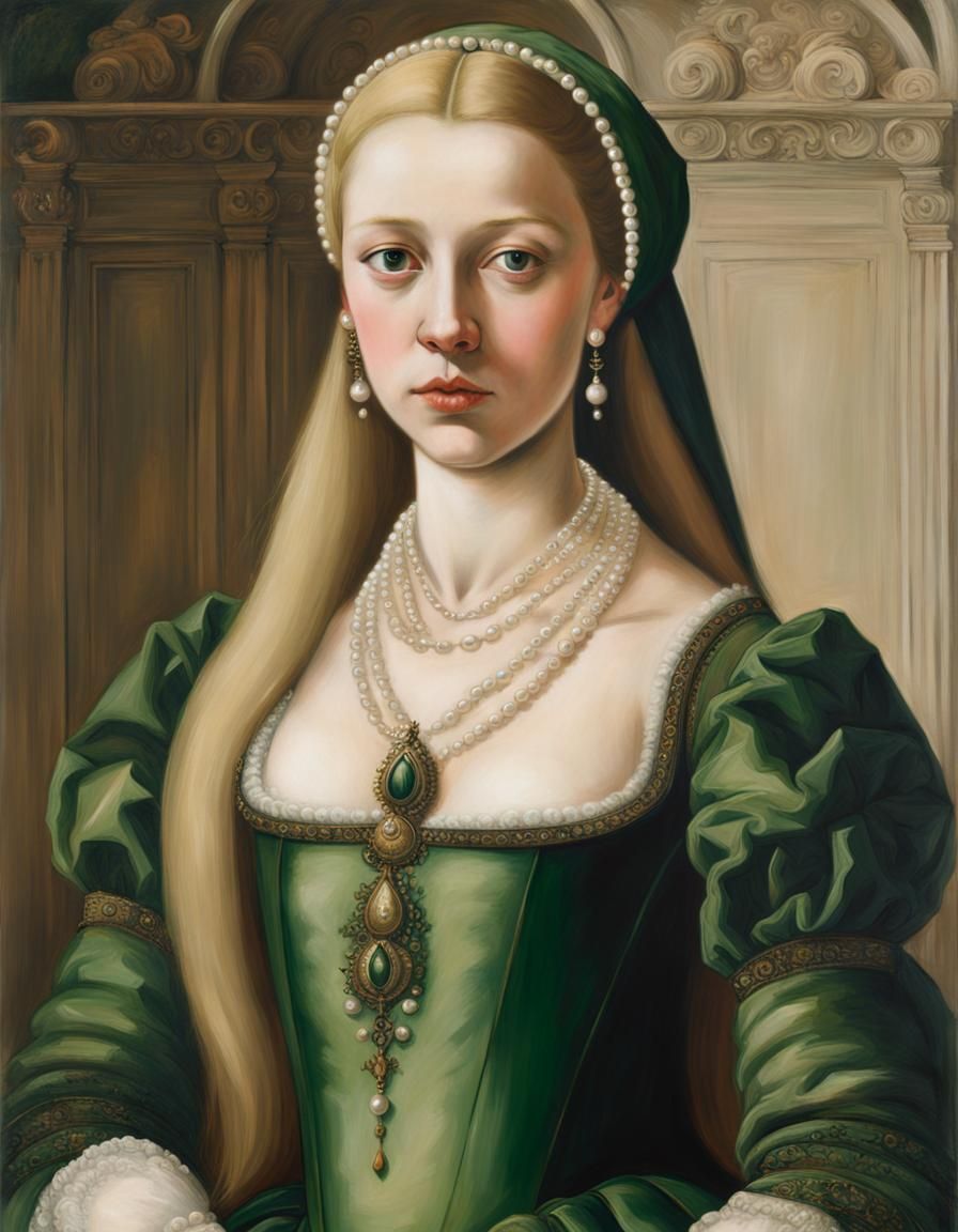 1500s Lady in Renaissance Style Oil Painting