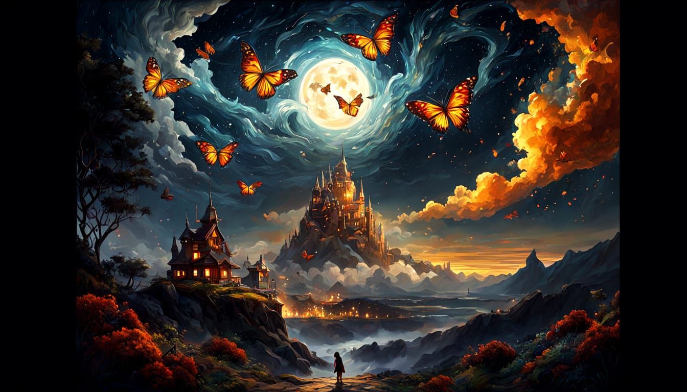 Magical Ghosts in Starry Night Abstract Expressionism