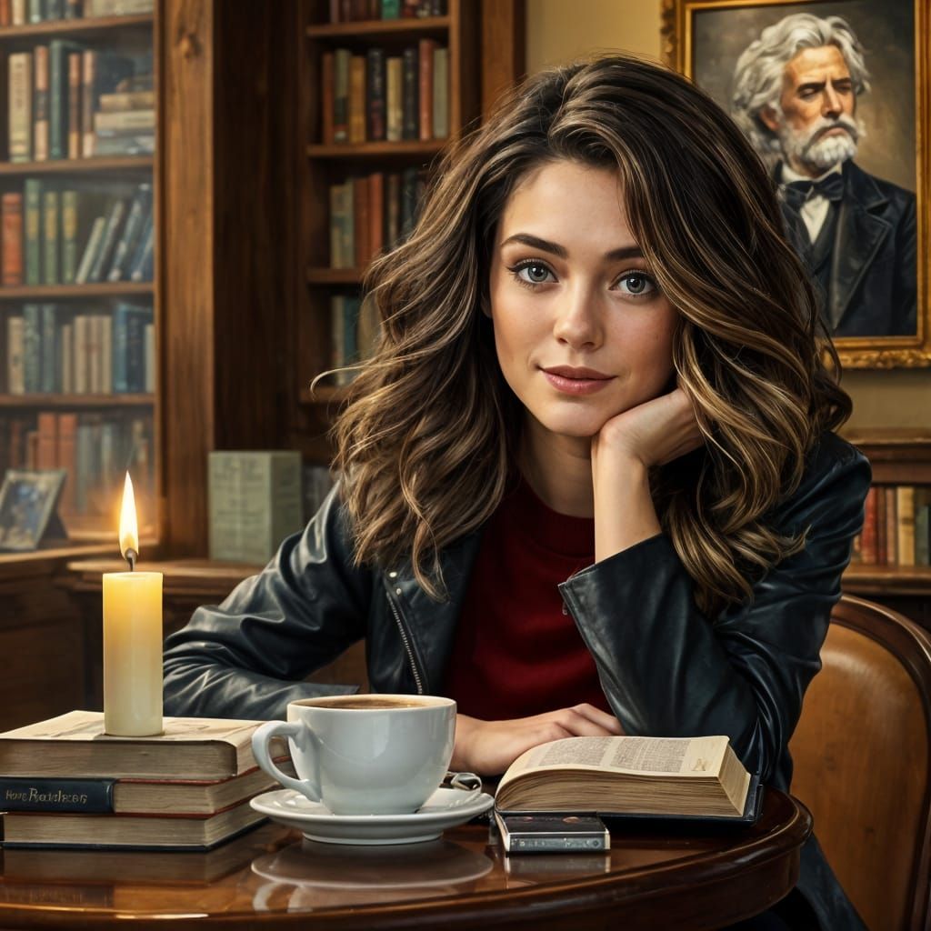 Charming Bookstore Cafe Scene in Hyper-Realistic Style