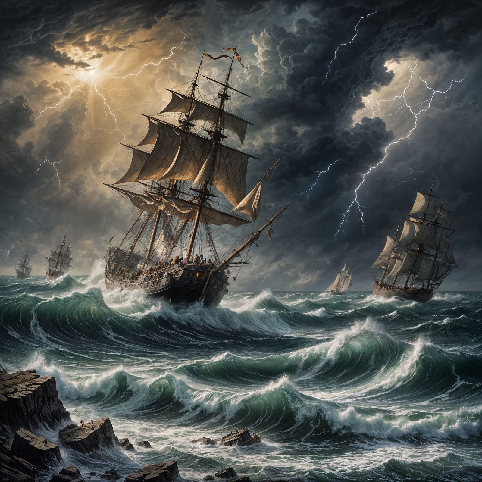 Turbulent Seascape in a Dramatic Oil Painting Style