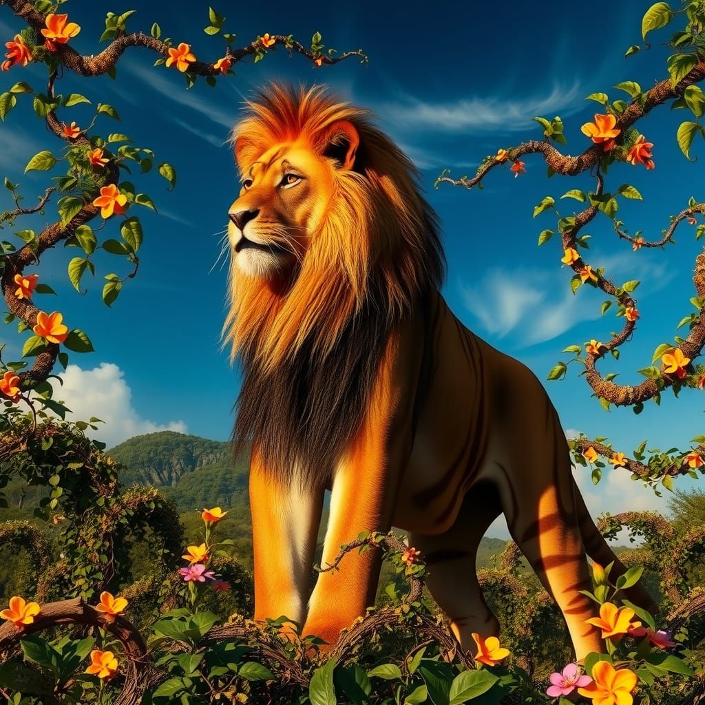 Lion, Gorilla, and Tiger Hybrid in African Savannah