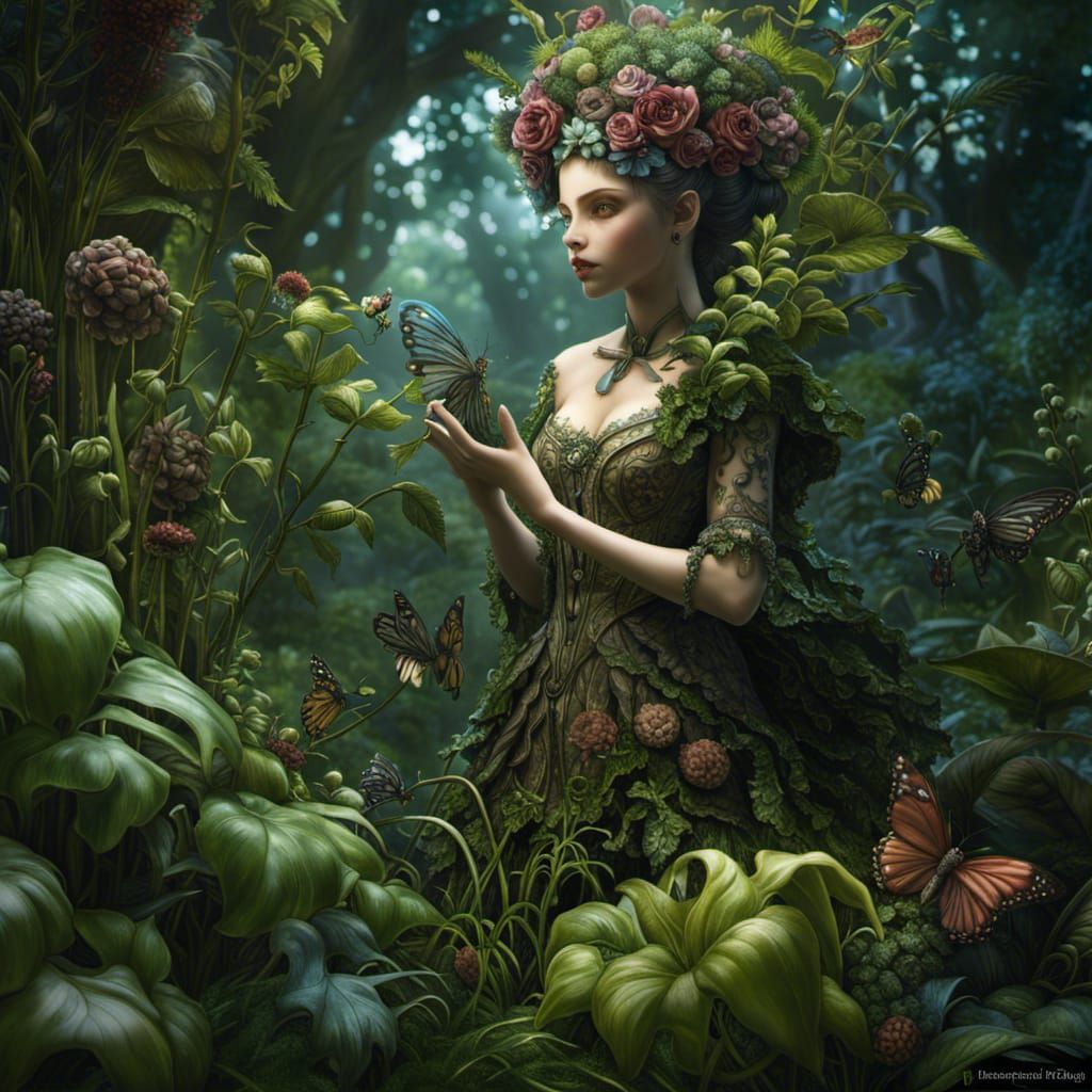 Faerie Changeling in Overgrown Garden, Dark Fantasy