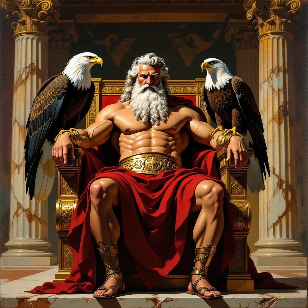Zeus Enthroned in Greek Temple, Baroque Style