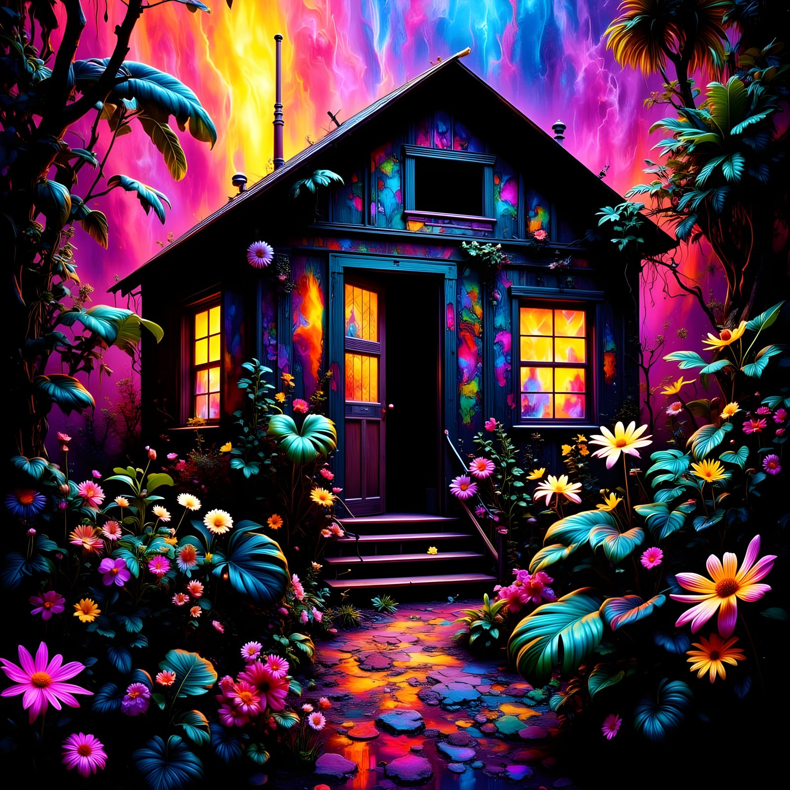 Experimental Jungle Shack with Glitch Art Distortion