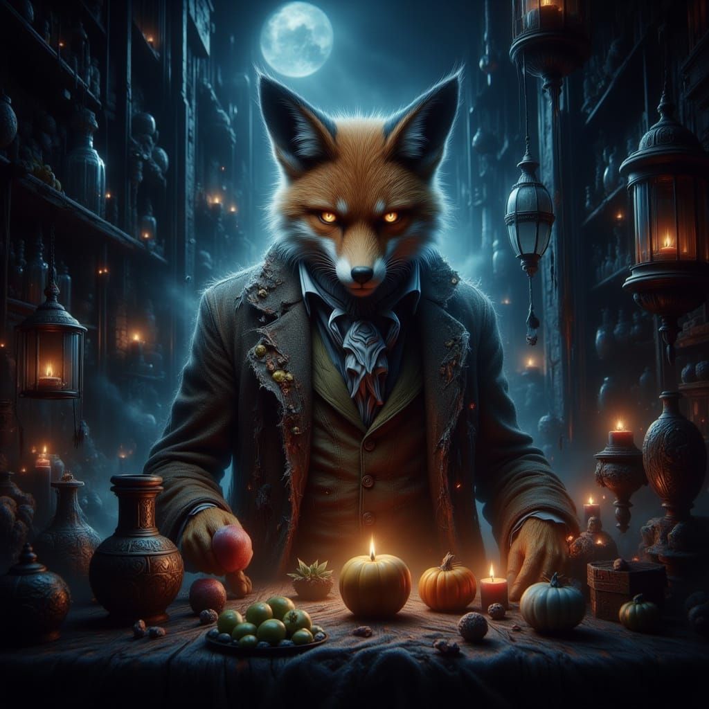 Victorian Fox Arranges Bioluminescent Fruits in Curiosity Sh...