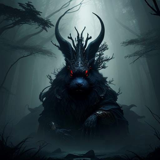 Dark Fantasy Rabbit with Mask in Detailed Matte Painting