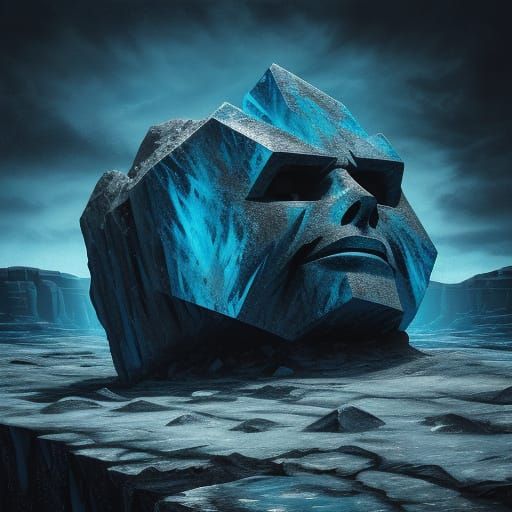 Angry Stone Face in Surrealist Oil Painting Style