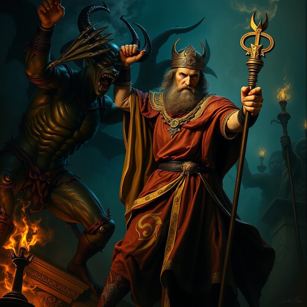 King Solomon Battles a Demon: Renaissance Style