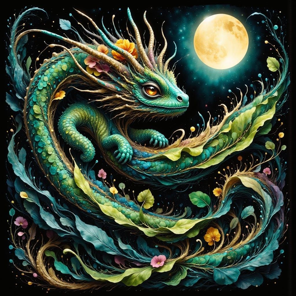 Dragon Caterpillar Portrait in Art Nouveau Style