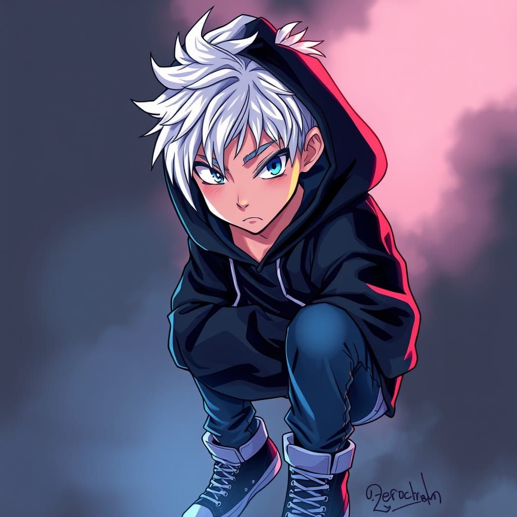 Manga-Inspired Young Rebel with Icy White Hair