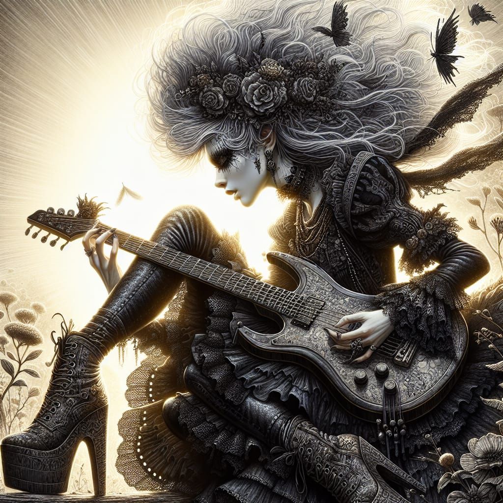 Gothic Rockstar Girl in Vibrant Summer Setting