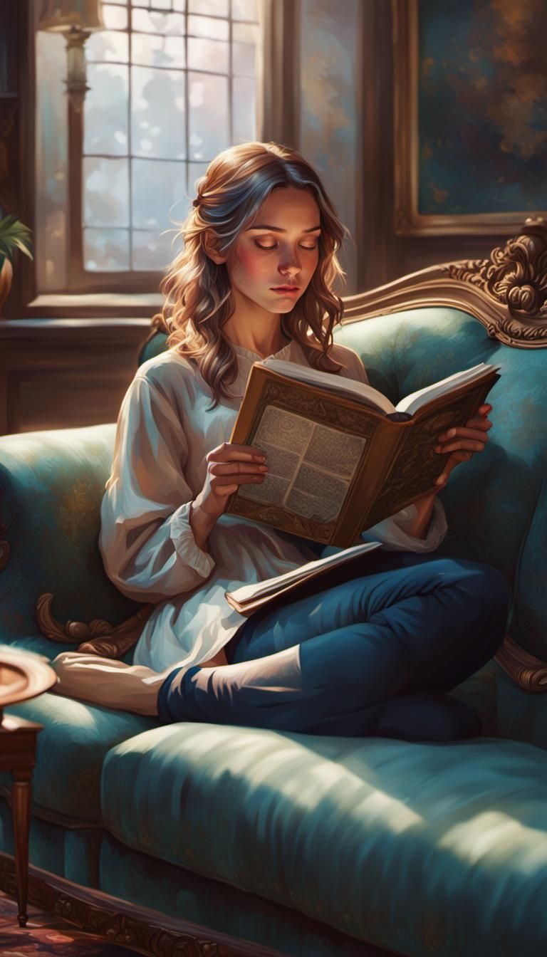 Girl Reading Portrait in Hyperdetailed Style
