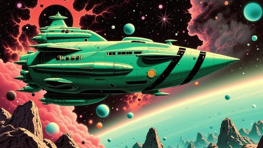 <lora:Praestrigiae:0.65> <lora:Limen:0.75> <lora:Astronavis:0.5> the Marabou, ship of the Stormstorks