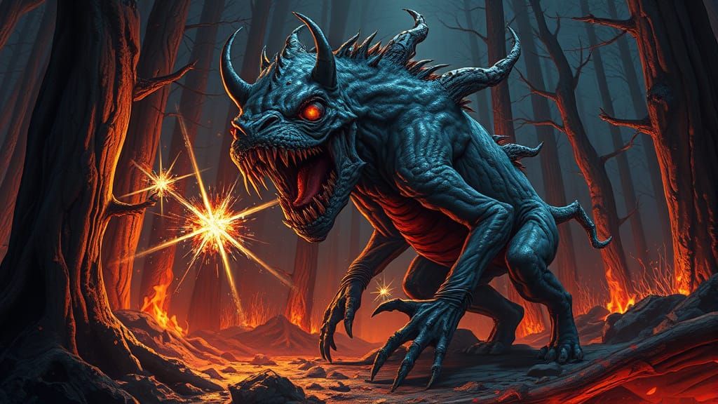 Sparkling Monster in Hellish Astral Landscape