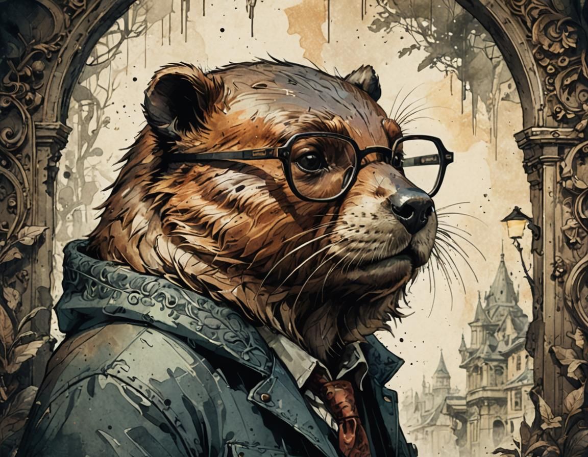 Beaver Accountant Gazing: Ornate Isometric Illustration