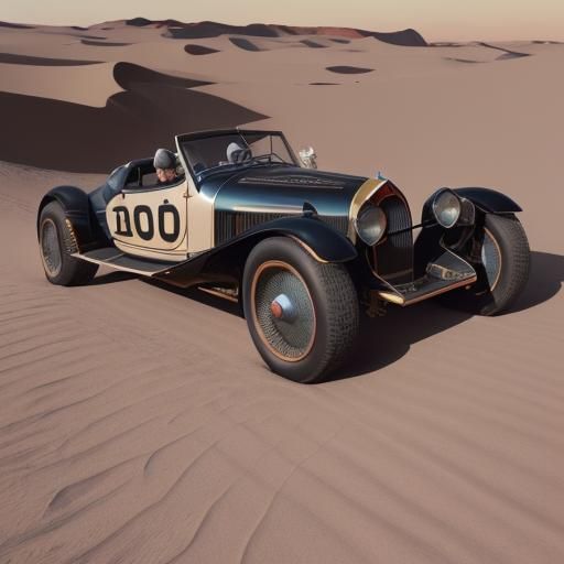 Art Deco Bugatti on the Moon in Anime Style