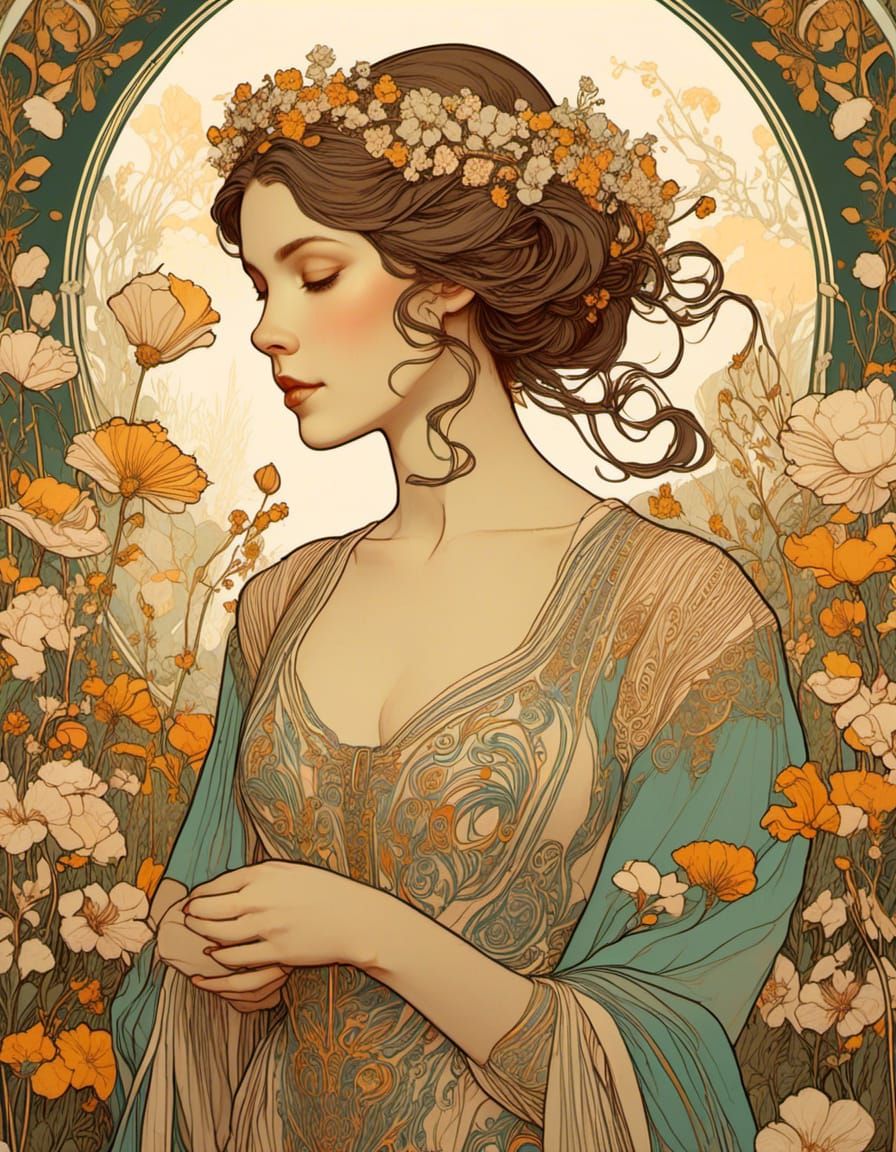 Breton Woman in Art Nouveau Style