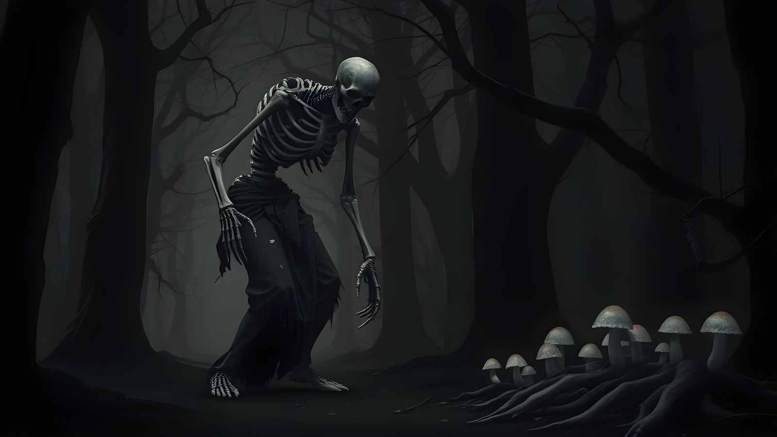 Monochrome Bone Monster in Victorian Horror Style