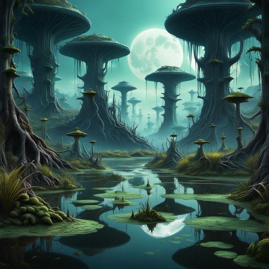 Fantastical Extraterrestrial Swamp Concept Art