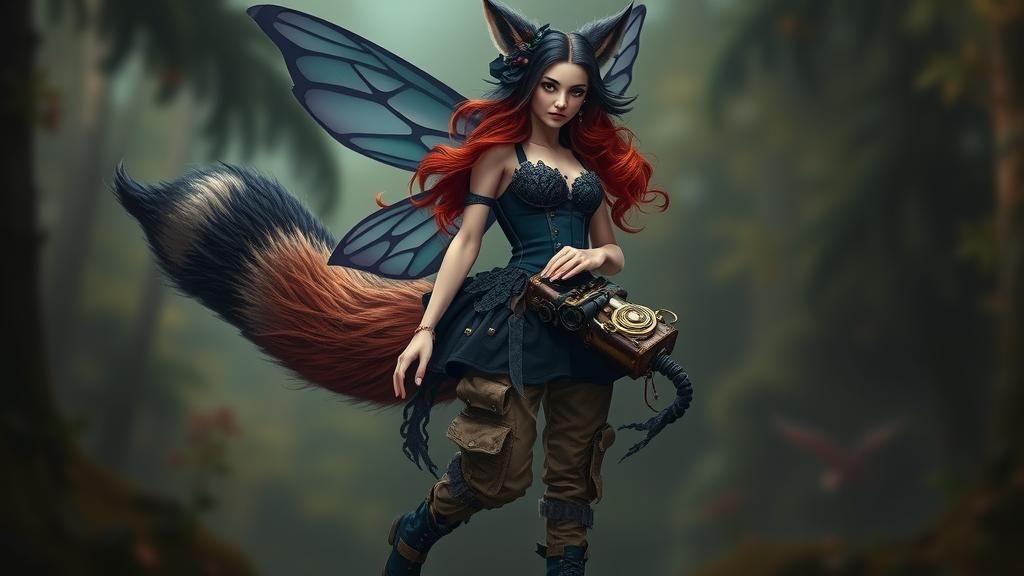 Fox-Tailed Fairy in Gothic Steampunk Attire