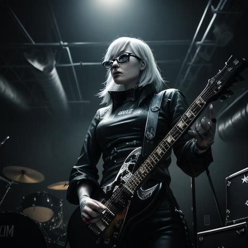 Gothic Rock Band in Punk Club, Black and White