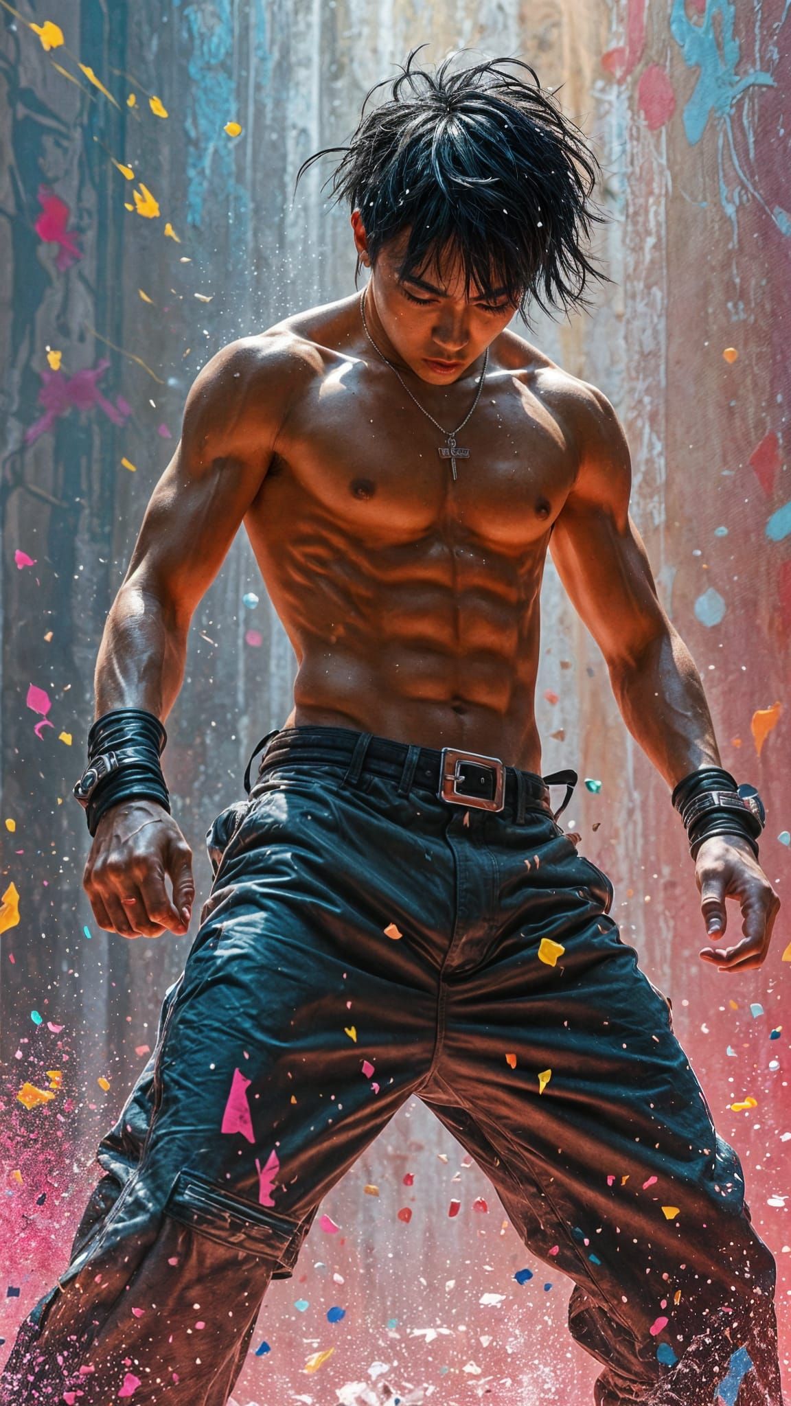 Sultry K-Pop Dancer in Vibrant Street Art