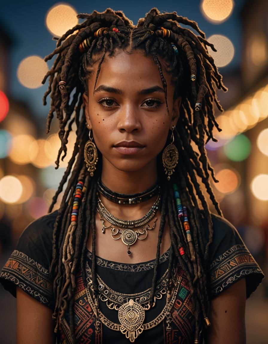 A hyper-realistic, cinematic portrait of a confident and sty...