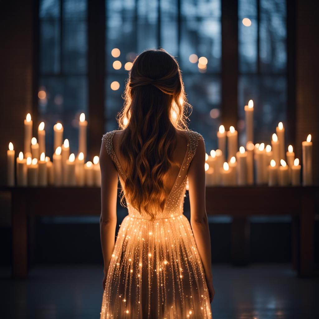 Woman Backlit by Candles in Professional Photography Style