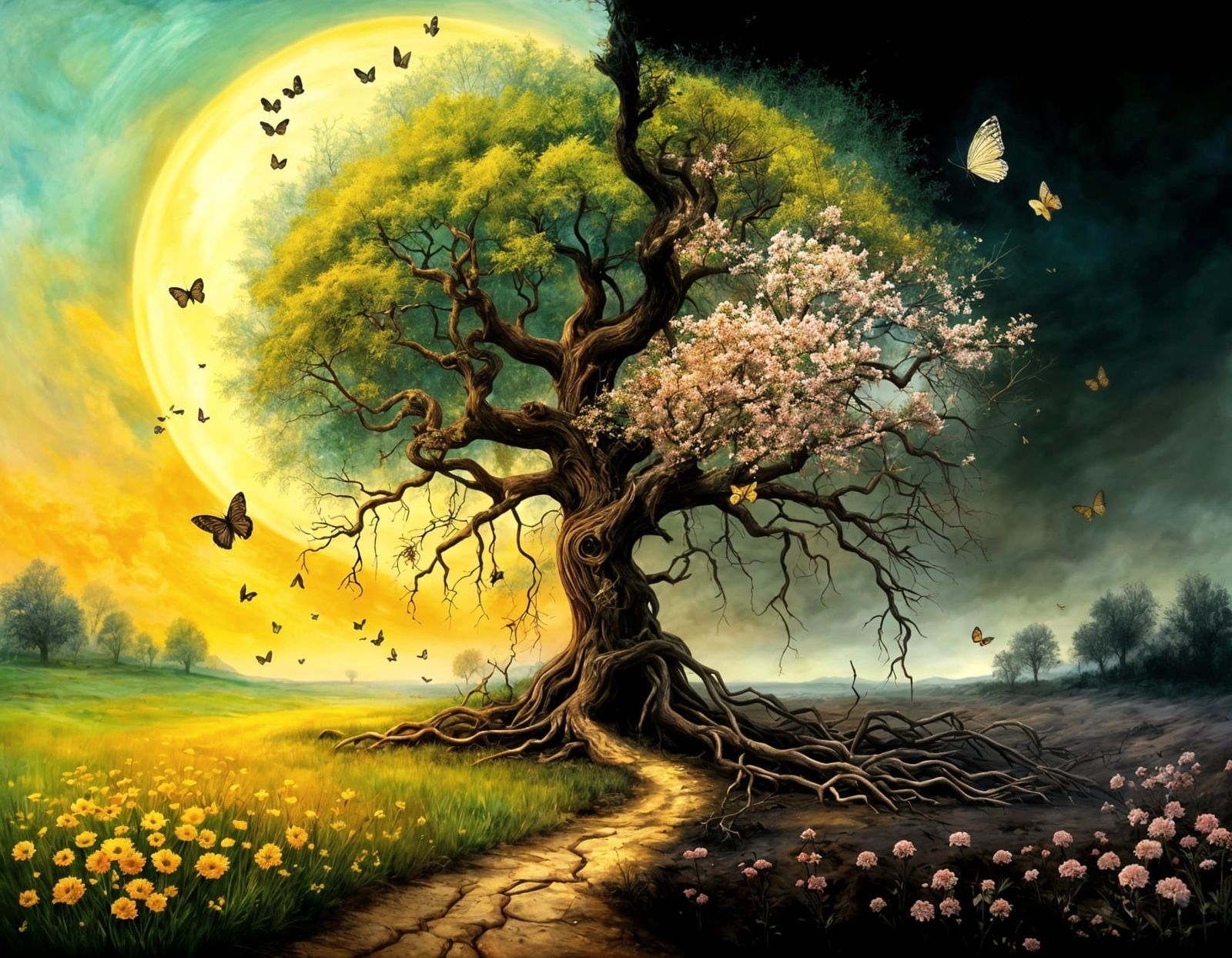 Symbolic Tree of Life and Death in Surreal Style