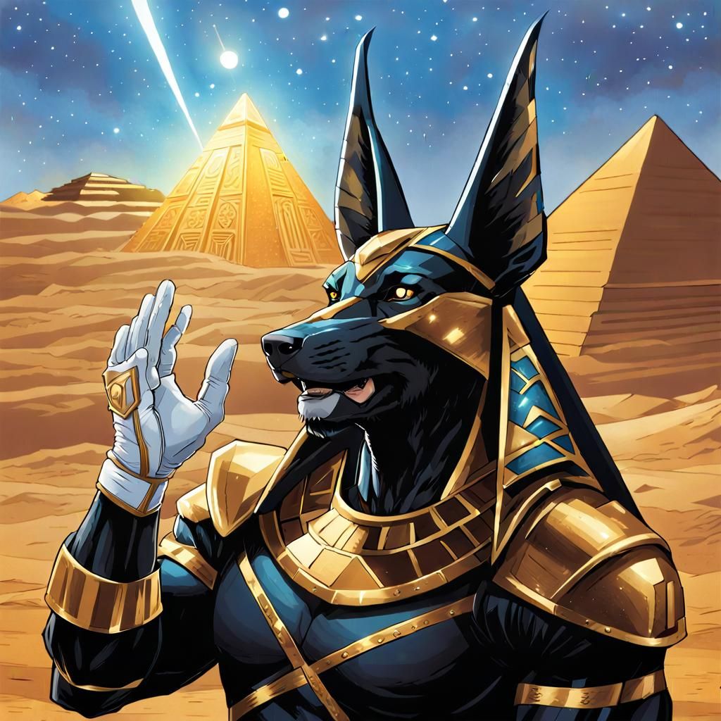Anubis Jackal Superhero in Comic Book Art Style