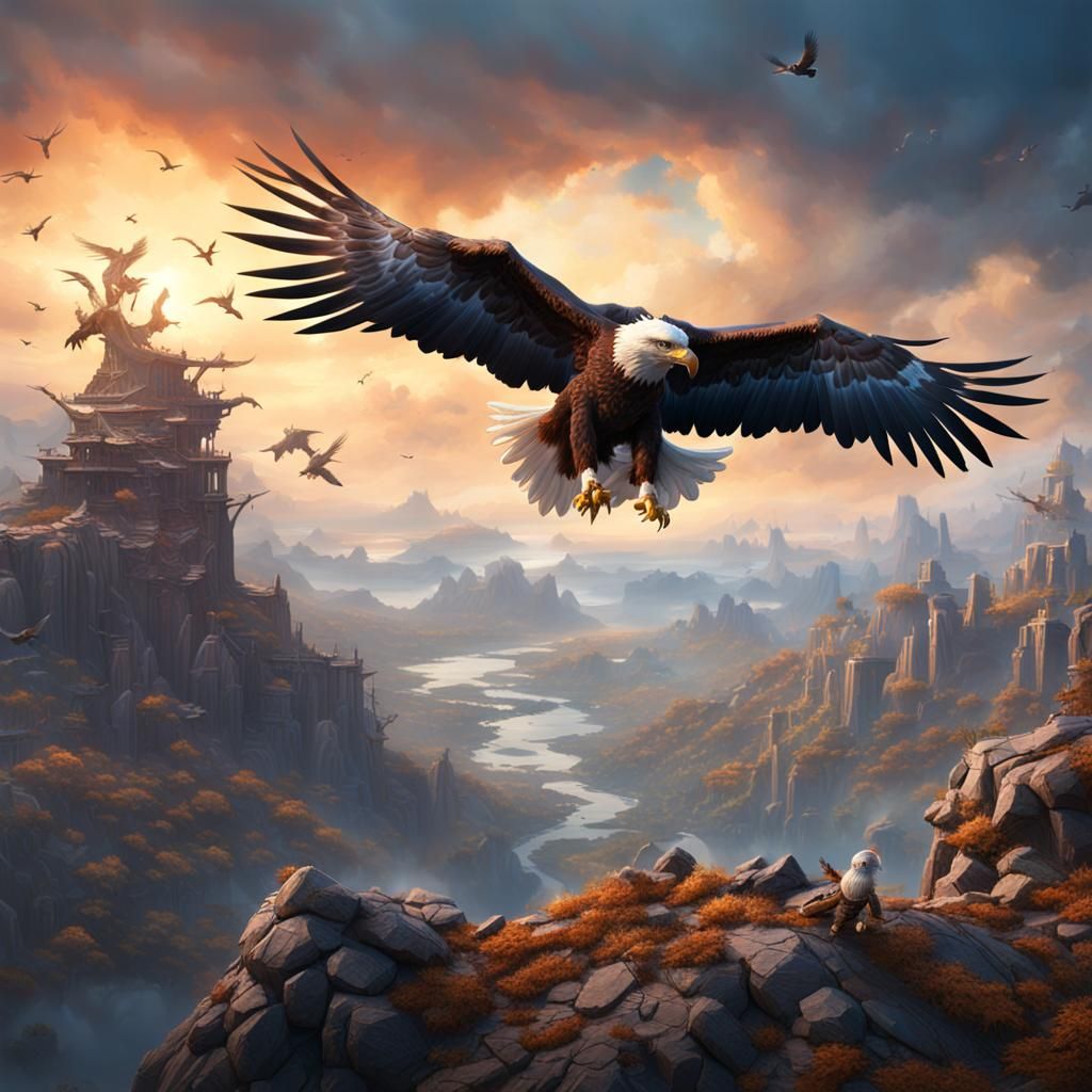 Eagle and Infant in a Fantastical Sky