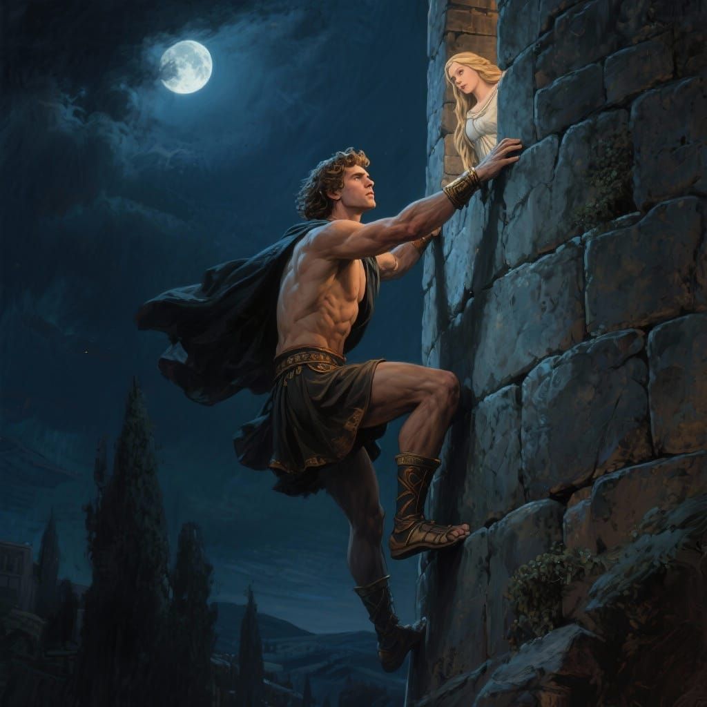 Hero Theseus Ascends Tower to Meet Ariadne