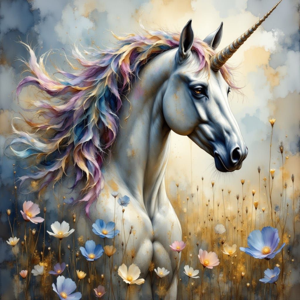 Majestic Unicorn Portrait with Rainbow Mane