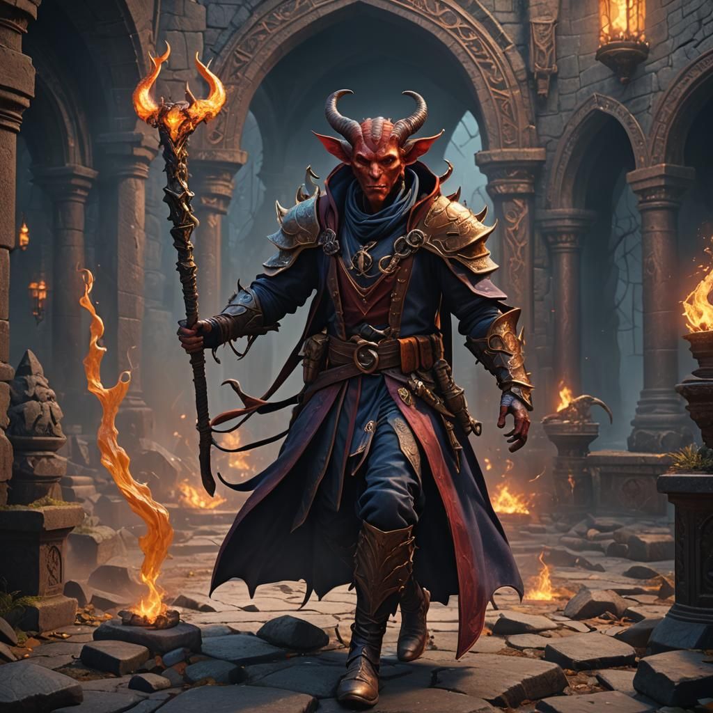 Tiefling Wizard in Detailed Matte Painting
