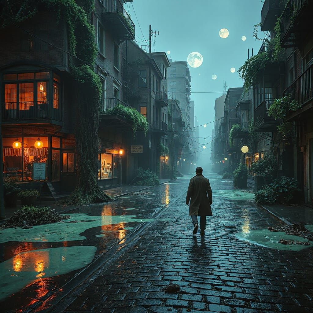 Bioluminescent Urban Jungle in Surrealist Style
