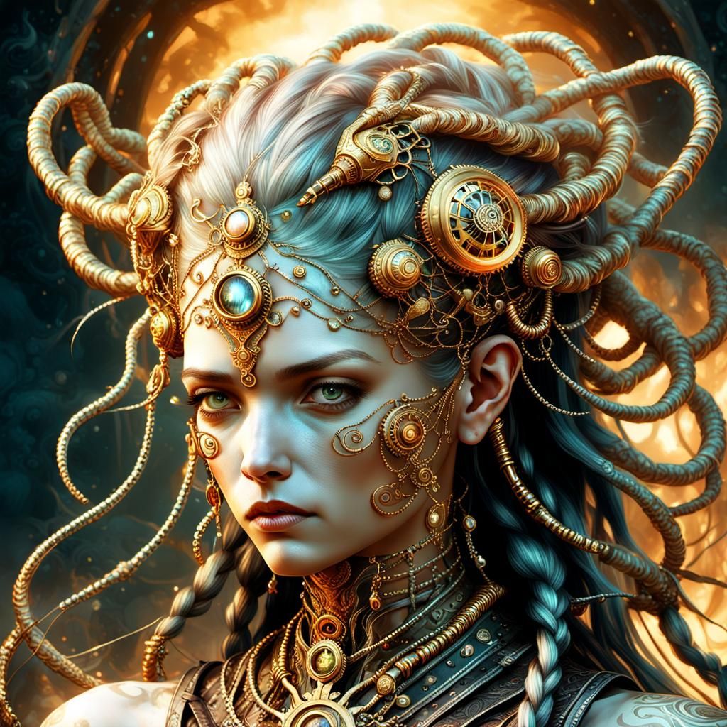 Steampunk Sedusa Portrait with Golden Hues