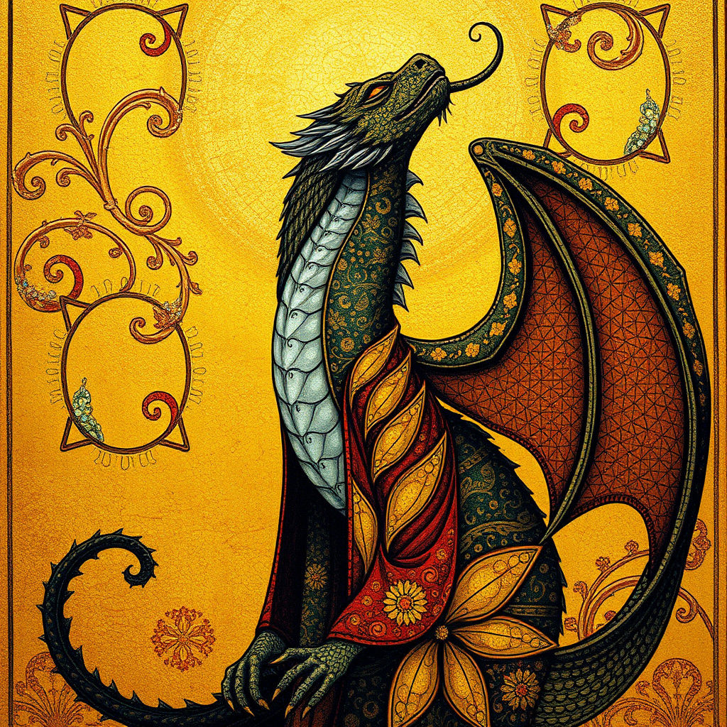 Dragon in Art Nouveau Style of Gustav Klimt