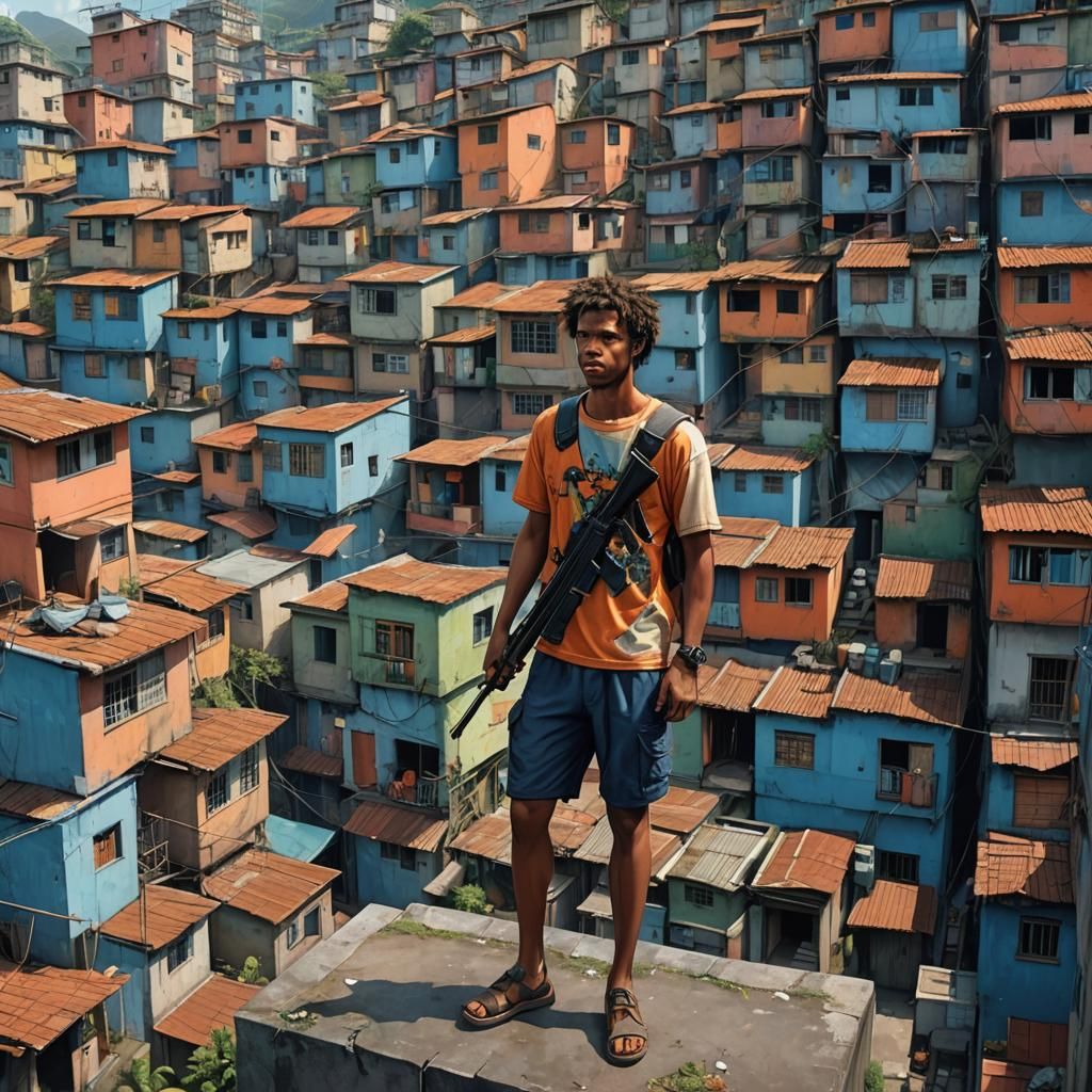 Alerquina in Favela Holding Rifle: Fantasy Concept Art