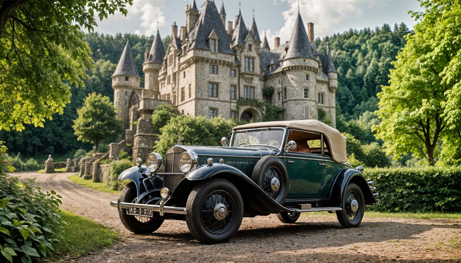 Vintage Mercedes in Whimsical Elven Castle Setting